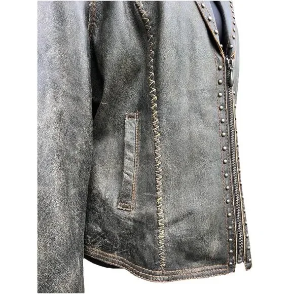 CRIPPLE CREEK Studded Leather Jacket Sz L Western Cowgirl Biker - Picture 7 of 11
